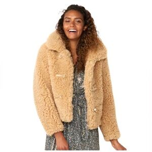 LC Lauren Conrad Womens Tan Faux Shearling Fuzzy Teddy Jacket Coat Sz XL New